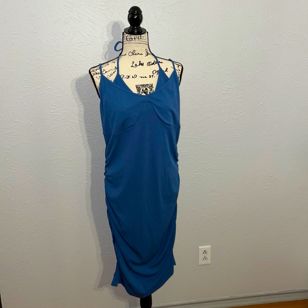 Grace Karin Bodycon Spaghetti Strap Blue Ribbed